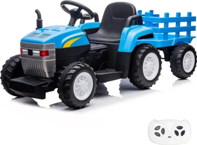 Produktbild von Elektro-Traktor für Kinder 12V (2–5 Jahre) – Offroad Kindertraktor mit Anhänger, 2.4G Fernbedienung, EVA-Reifen & MP3 Bluetooth – Kinder Elektrofahrzeug – Blau
