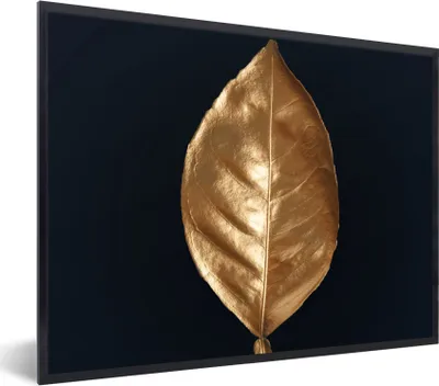 Produktbild von MuchoWow® Gerahmtes Poster Blätter - Chic - Gold - Pflanzen - Schwarz 40x30 cm - Poster mit Schwarzem Bilderrahmen Wandposter Rahmen Foto Bilder - Kunstposter - Wanddekorationen