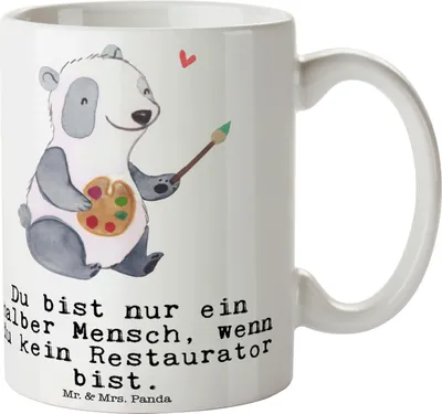 Produktbild von Mr. & Mrs. Panda Bedruckte Tasse Restaurator Herz - Weiß - Geschenk, Kaffeebecher, Teetasse, Kaffeetasse, schöne, haferl, Keramikbecher