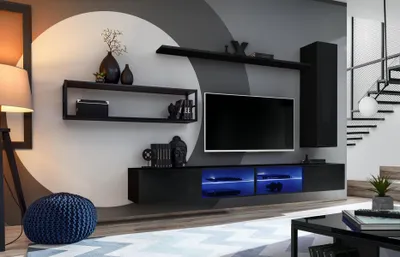 Obrázek produktu pro Wohnwand Schwarz Wohnzimmermöbel Wandschrank Wand Regale Luxus Set