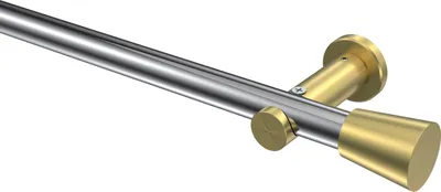 Produktbild von Interdeco Gardinenstange / Vorhangstange Chrom / Messing-Optik, Typ Platon Sitra (Konus) ohne Ringe, 20 mm Ø 1-läufig, 140 cm