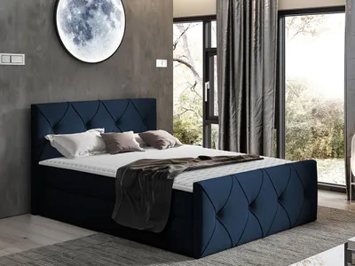 Obrázek produktu pro Kontinentální manželská postel 200x200 LITZY 2 - modrá + topper