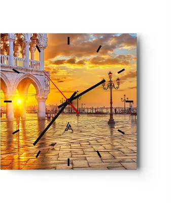 Produktbild von Wanduhr - Quadrat - Glasuhr - Venedig Stadt - 30x30cm - Schleichendes Uhrwerk - Lautlos - zum Aufhängen bereit - Dekoration Modern - Wanddekoration aus Glas - C3AC30x30-3665