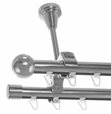Produktbild von Innenlauf Edelstahl Look Gardinenschiene Gardinenstange 20mm Deckenträger 2-läufig mit Kugel D61 E33E30 II