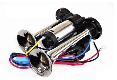 Image de Klaxon double avec compresseur intégré, 12 V, pour voitures, camions, fourgonnettes, bus, tracteurs, etc.