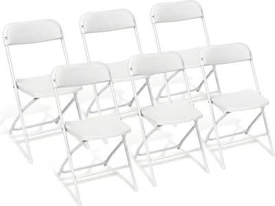 Produktbild von 6er Set Klappstühle aus Kunststoff in Weiß – extrem flach klappbar (nur 3,8 cm), wasserdicht, bis 200 kg belastbar, leichter Event- & Gartenstuhl