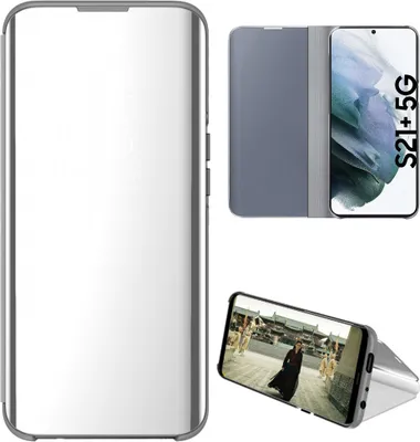 Produktbild von Samsung Galaxy S21 Plus 5G Hülle, LaimTop lichtdurchlässigen Spiegel Abdeckung, Klappetui Kunstleder Schutzhülle mit Standfunktion Silber
