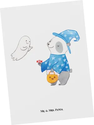 Produktbild von Mr. & Mrs. Panda Postkarte Panda Zauberer - Weiß - Geschenk, einzelkarte, Grußkarte, Ansichtskarte, Halloween Deko, Gespenst, Dekoration, Postkarten, Ansichtskarten