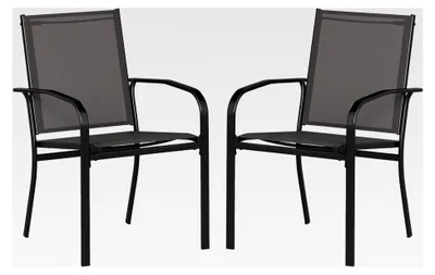 Produktbild von Stapelbare Gartenstühle im 2er Set, Stühle aus Textilene mit Metallgestell, Terrassenstühle mit Armlehnen, Balkonstühle bis 150 kg belastbar, 57,5 x 61 x 89 cm, Grau