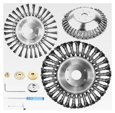 Produktbild von 2 Stück Unkrautbürsten für Rasentrimmer, Hochwertige Wildkrautbürsten, Kegel-Unkrautbürsten, Motorsense Drahtbürsten (6 Zoll + 8 Zoll)
