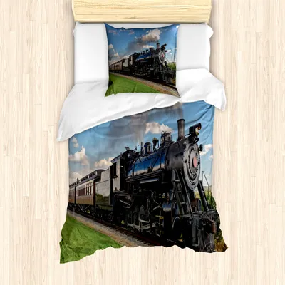 Produktbild von ABAKUHAUS Dampfmaschine Mantele, Land Zug, Milbensicher Allergiker geeignet mit Kissenbezügen, 135 cm x 200 cm - 80 x 80 cm, Blau, Grün, Schwarz