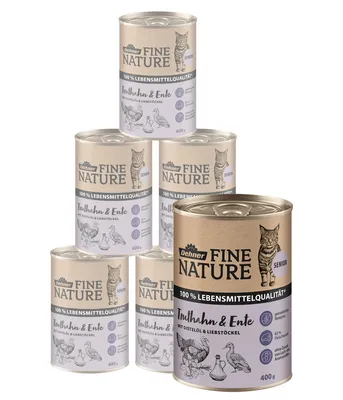 Produktbild von Dehner Fine Nature Katzenfutter, Nassfutter getreidefrei, für ältere Katzen, Truthahn / Ente, 6 x 400 g Dose (2.4 kg)