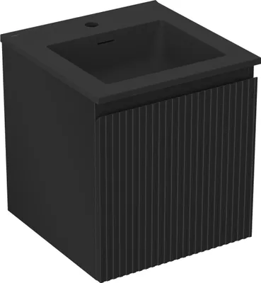 Produktbild von Mexen Rivel Badezimmerschrank 45 cm mit Waschbecken Otis, 1 Schublade, geriffelt, schwarz matt - 91A20-04547-1-BF71-W18M71
