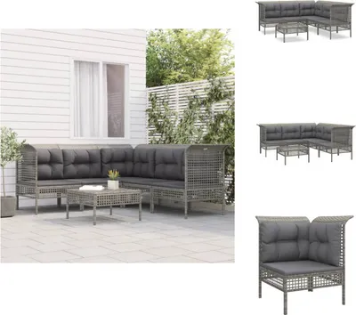 Produktbild von vidaXL 6-tlg. Garten-Lounge-Set mit Kissen Grau Poly Rattan -  Gartenmöbel-Sets