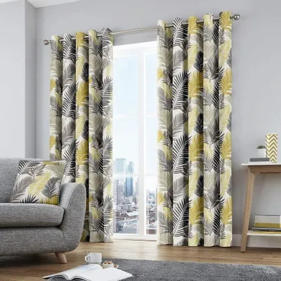 Productafbeelding van Fusion tropische gordijnen met oogjes, 100% katoen, 229 x 229 cm, okerkleurig
