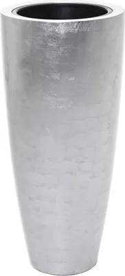 Produktbild von VIVANNO Pflanzkübel Fiberglas CITY Rund, Blattsilber Blattoptik hochglanz - 37x80 cm