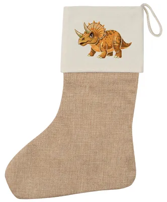Produktbild von Huuraa Weihnachtsstrumpf Triceratops Dinosaurier Beige Jute Kaminstrumpf Geschenkidee