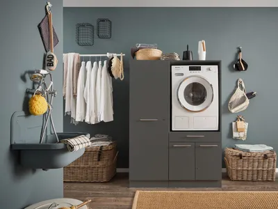 Produktbild von Waschmaschinenumbauschrank >LAUNDREEZY< in anthrazit - 117,5x162x67,5 (BxHxT)