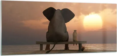 Produktbild von Bilder auf glas - Elefant Ufer Meer - 100x40cm - Glasbilder - Wandbilder - Kunstdruck - zum Aufhängen bereit - Wanddekoration aus Glas - Glas Bilder - Wandbild auf Glas - Einteilig - GAB100x40-3555