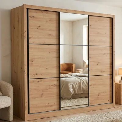 Immagine prodotto di Dmora Guardaroba Grande Marasino 242x216h cm Marrone Rovere Nodi, Appendiabiti 8 Ripiani
