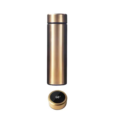 Produktbild von Thermoflasche Gold mit Temperaturanzeige 450 ml Isolierflasche Edelstahl Kaffee Tee Thermobecher für Heiß- und Kaltgetränke