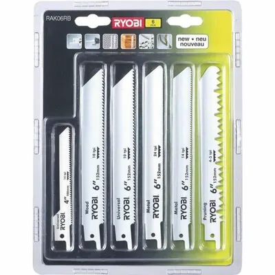 Zdjęcie produktu dla Ryobi RAK06RB Zestaw 6 brzeszczotów prostych 6"/4" 5/10/14/24TPI drewno metal plastik