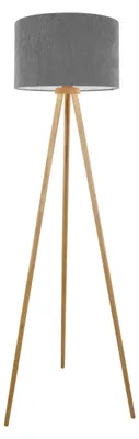 Image de Lampe sur pied - Lampe sur pied "ARDITA", gris, style scandinave, en bois et textile gris, hauteur 152 cm, diamètre 61,6 cm, culot E27 – interrupteur à pression