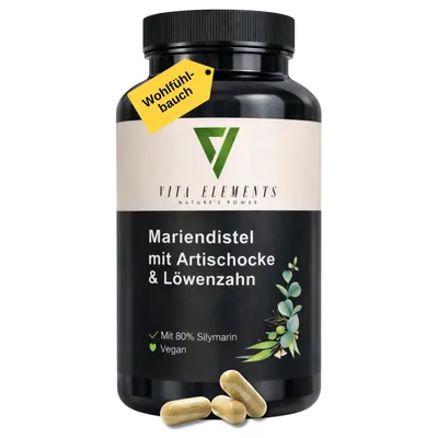 Vita Elements Mariendistel-, Artischocke- & Löwenzahn-Kapseln mit Cholin zur Unterstützung der Leber