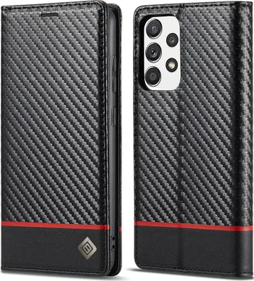 Obrázek produktu pro Pouzdro pro Samsung Galaxy A52 A52s 5G Karbónové kožené pouzdro s držákem karet, magnetem a stojánku černé Horizontální červené