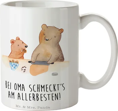 Produktbild von Mr. & Mrs. Panda Pott Oma Backen - Weiß - Geschenk, Kakaotasse, Kochen, Vatertag, Bären, Tasse, Becher, Omi, Kaffeetasse, Trinkbecher, Großmutter Kekse