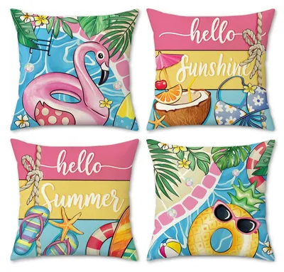 Produktbild von Solidchoice – Set aus 4 dekorativen Kissenbezügen mit Sommerdesign