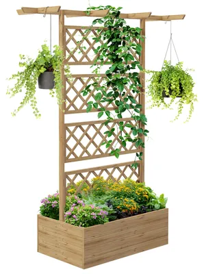 Imagen del producto de Outsunny: Estructura para jardín con enrejado y pérgola para plantas trepadoras, con base abierta, 160x55x183 cm, madera natural