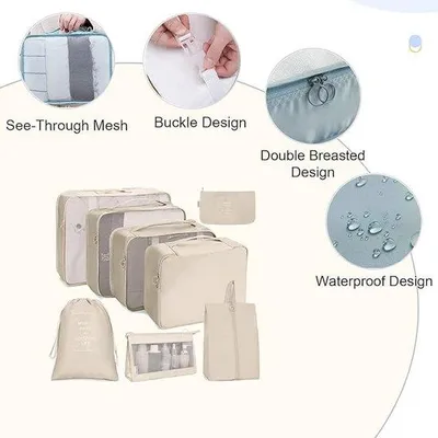 Produktbild von Reiseorganizer-Set 8-teilig für Kleidung & Schuhe, wasserabweisend, atmungsaktiv