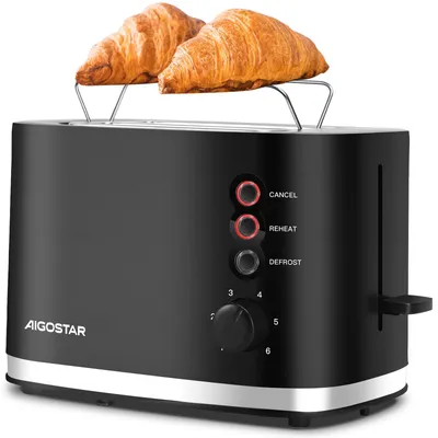Toaster 2 Schlitze, extra breit, 6 Bräunungsstufen, schwarz
