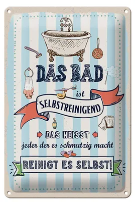Produktbild von Blechschild Spruch 20x30cm Das Bad ist selbstreinigend Reinigt es selbst