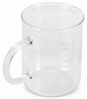 Obrázok produktu pre Sklenená šálka na kávu s objemom 450 ml, vyrobená z borosilikátového skla, s odmernou stupnicou