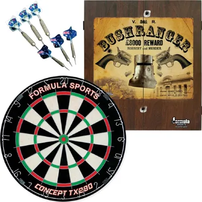 Produktbild von Dartspiel Set mit 6 Pfeilen, Dartscheibe und Dartschrank – Alles für Dein Dartvergnügen
