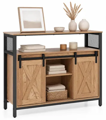 Produktbild von KOMFOTTEU Sideboard Holz mit 2 Schiebetüren & verstellbare Ablagen
