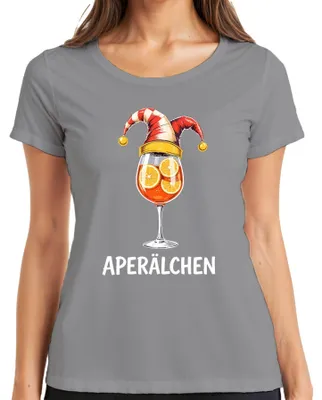 Productafbeelding van Aperol Spritz cocktailglas, oranjeschijfjes, grappig dames T-shirt, grijs, maat L