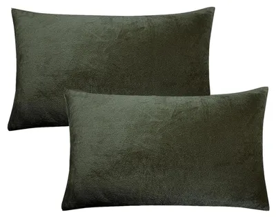 Produktbild von Kissenbezug 2er Set 40x60cm Olivgrün Samt Weich Kuschelig Reißverschluss