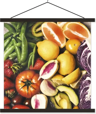 Produktbild von MuchoWow® Textilposter Obst - Gemüse - Farben 40x40 cm mit schwarzem Rahmen - Fotos