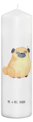 Produktbild von Mr. & Mrs. Panda Kerze Mops 29 x 8 cm XL - Weiß - Geschenk, Liebe, Knuffig, Hund, Wachskerze, Erinnerungslicht, Blockkerze, Hundemama, Erinnerungskerze, Stumpenkerze