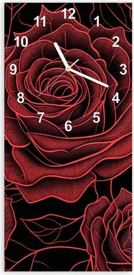 Produktbild von Wanduhr aus Glas mit Motiv Rosenmuster Schwarz- 30 x 60 cm - inkl. Aufhängesystem