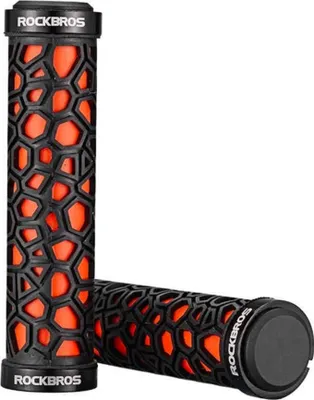 Image de Poignées de vélo en aluminium, caoutchouc, plastique 13 cm Poignées de guidon de vélo Orange-Noir
