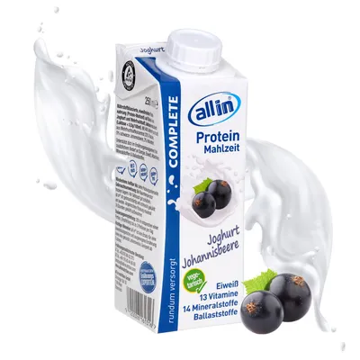 Produktbild von all in® COMPLETE Protein Drink Johannisbeere 14x 250ml - Hochkalorische Trinknahrung auf Joghurt-Basis | Protein Shake | Mahlzeit | Gewichtszunahme