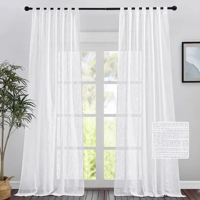 Produktbild von Unyqoos® 2er-Set halbtransparente Vorhänge in Leinenoptik 140×245 cm | Polyester, 7 Schlaufen – lichtdurchlässig mit Sichtschutz, für Wohnzimmer