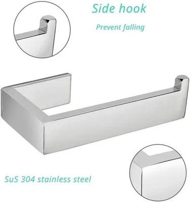 Immagine prodotto di Portarotolo per carta igienica Unyqoos® senza foratura, adesivo – Realizzato in acciaio inossidabile 304, finitura cromata/argento, per bagno