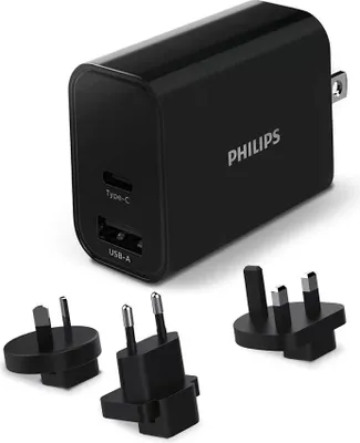 Immagine prodotto di PHILIPS - Spina da viaggio - DLP2621T/0 - 4 spine - UK, EU, AU e USA - USB-A e USB-C - Nero