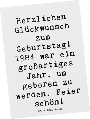 Produktbild von Mr. & Mrs. Panda Grußkarte Spruch 1984 Geburtstag - Weiß - Geschenk, Geburtstagsgeschenk, Geburtsjahr, Reise, Alter, Happy Birthday, Postkarte, bildkarte, feiern, Party