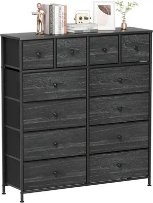 Produktbild von Kommode Schlafzimmer - Stoffkommode mit 12 Schubladen - Metallgestell - Vintage Retro Design - 110x100x30 cm - Modell K5 5-stöckig